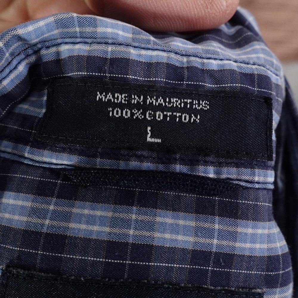 Nautica Shirt Mens L Blue Plaid Long Sleeve Button-Up 80's Two-Ply Cotton - Picture 7 of 8